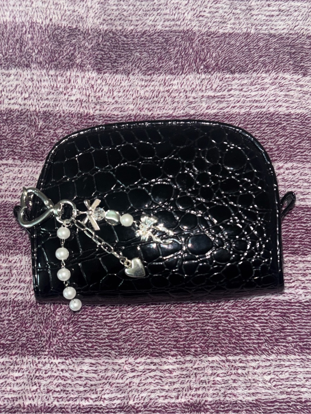 Black Croc Embossed Women’s Clutch Bag with Charm